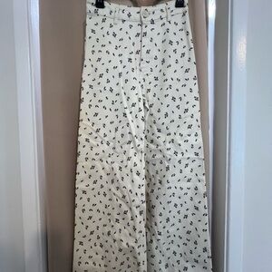 Zara Cream Floral Wide Leg Jeans